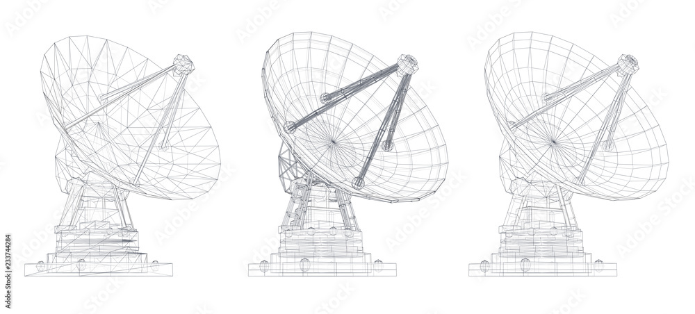 Wall mural vector set. radio antenna. astronomy and space research