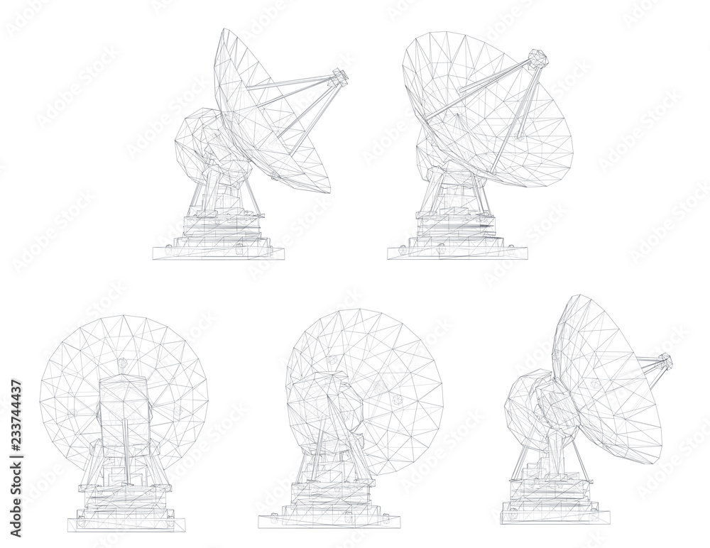 Wall mural vector set. radio antenna. astronomy and space research