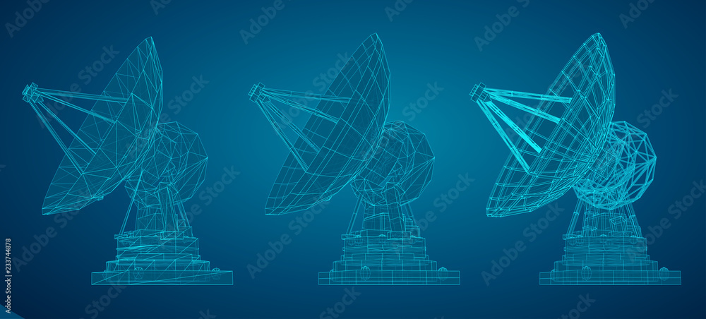 Wall mural vector set. radio antenna. astronomy and space research