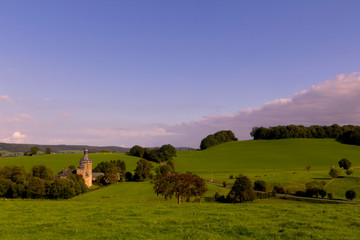 landscape with wheat field and blue sky