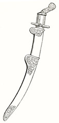 Ancient isolated element depicting Charlemagne's sword kept in Aix-la-Chapelle France. After Montfaucon published on Magasin Pittoresque Paris1839