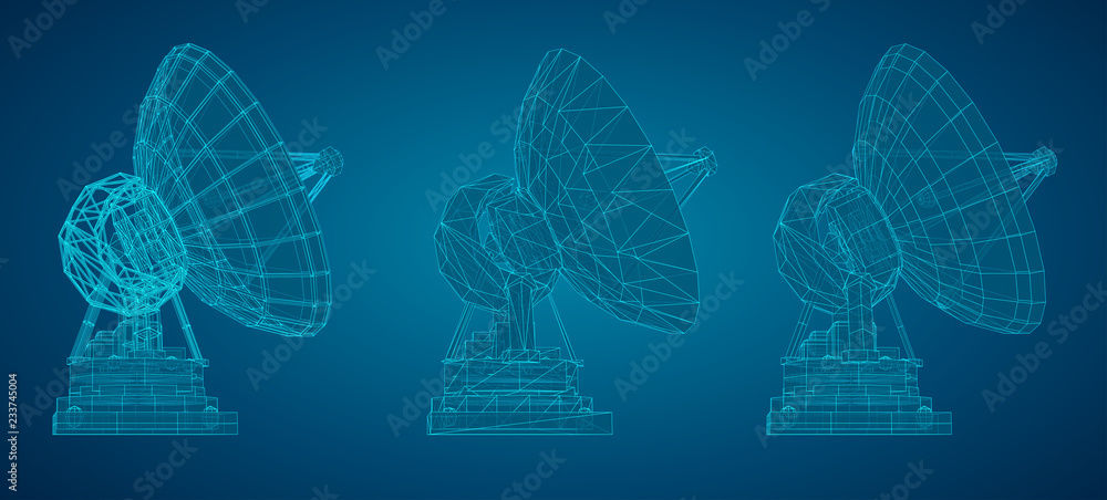 Wall mural vector set. radio antenna. astronomy and space research