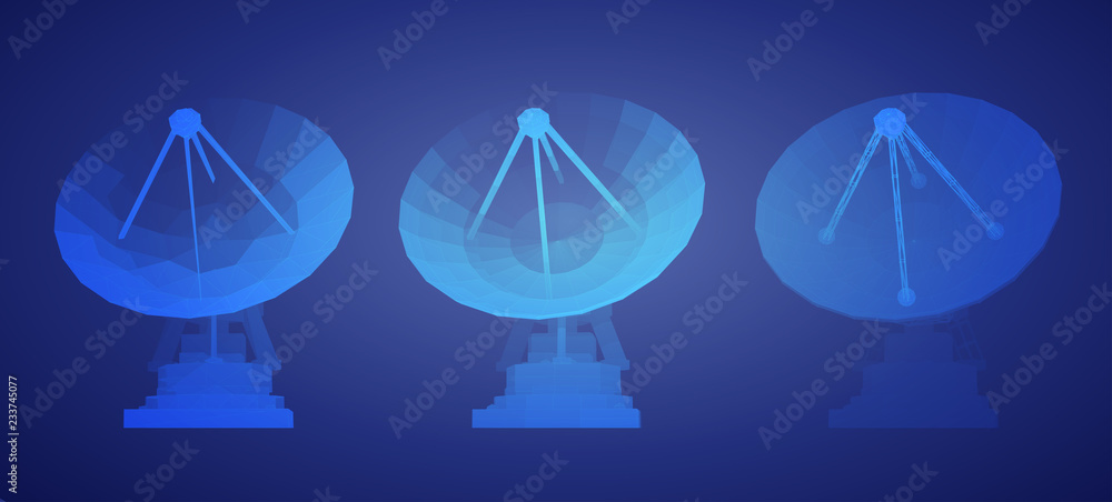 Wall mural vector set. radio antenna. astronomy and space research