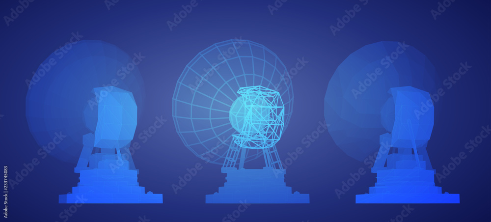 Wall mural vector set. radio antenna. astronomy and space research