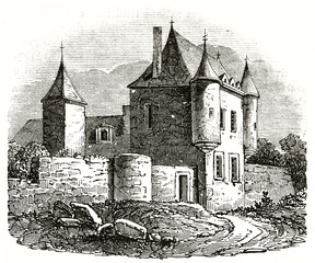 Ancient elegant stone house in the french countryside. Jean Cousin house in Soucy Sens surroundings France. By unidentified author published on Magasin Pittoresque Paris 1839