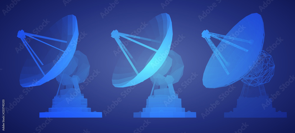 Wall mural vector set. radio antenna. astronomy and space research