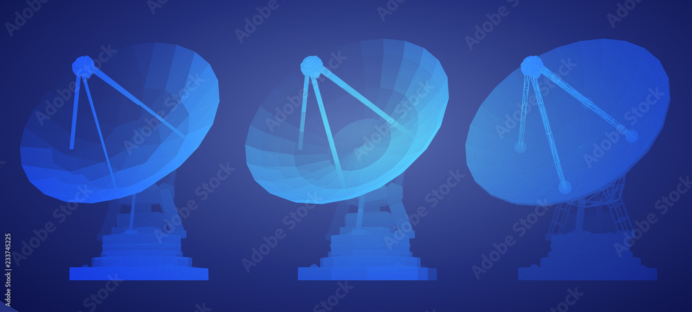 Wall mural vector set. radio antenna. astronomy and space research