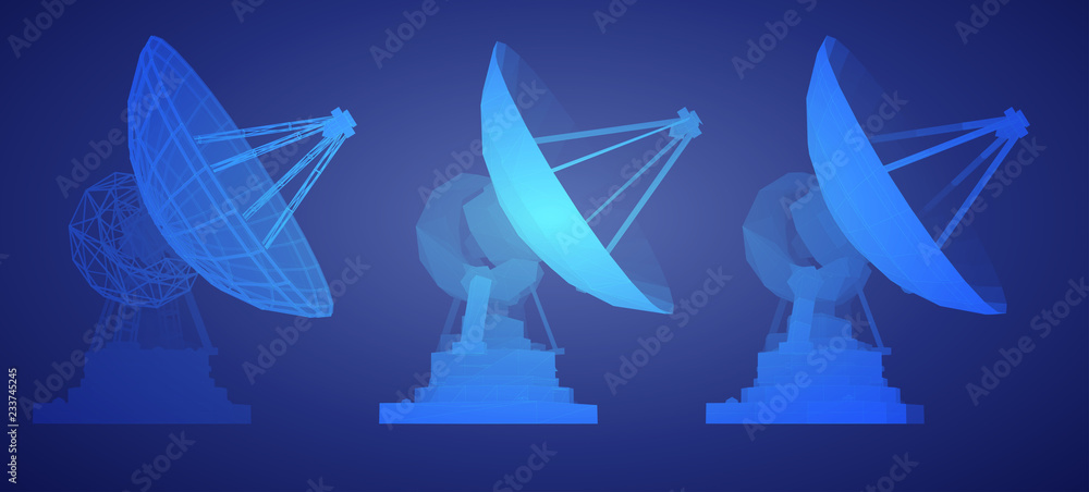 Wall mural vector set. radio antenna. astronomy and space research