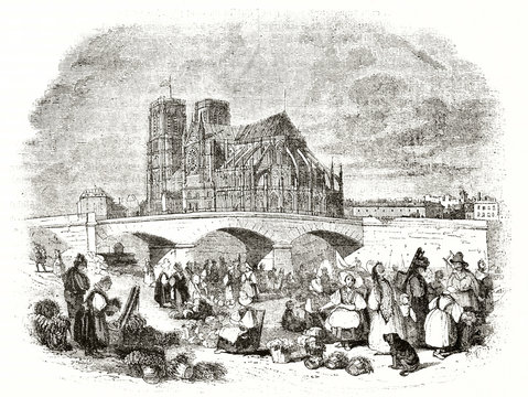 Old illustration of Esquimo family resting in house interior in Frederickshaab Greenland. By unidentified author published on Magasin Pittoresque Paris 1839