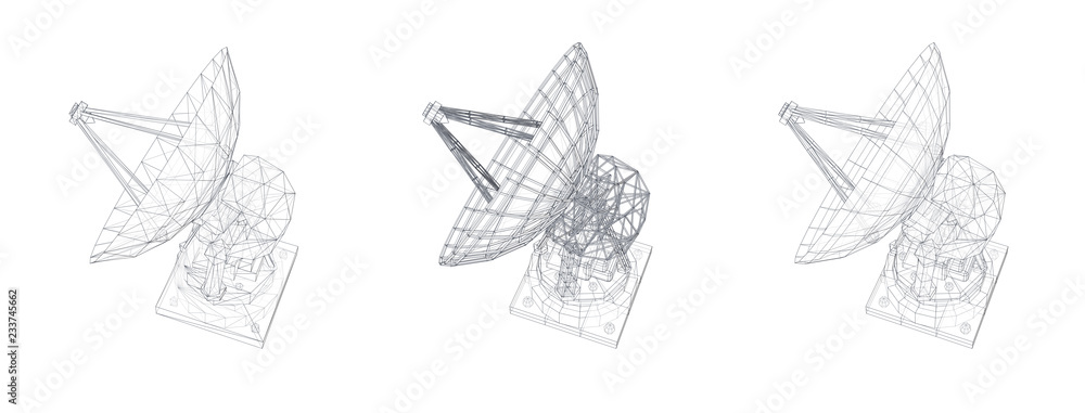 Wall mural vector set. radio antenna. astronomy and space research