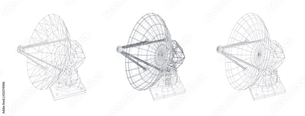 Wall mural vector set. radio antenna. astronomy and space research