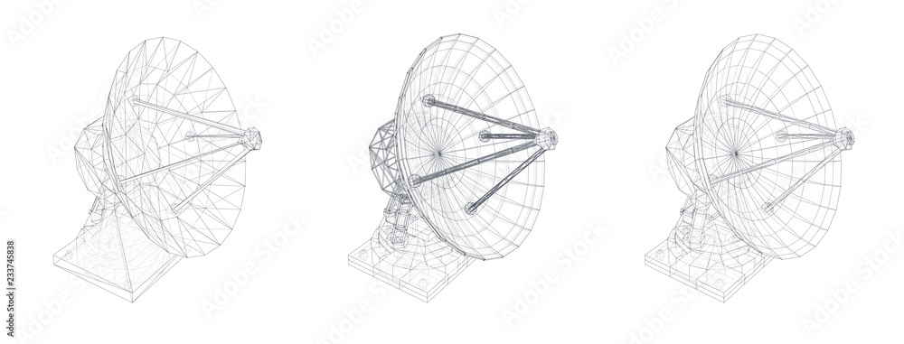 Wall mural vector set. radio antenna. astronomy and space research
