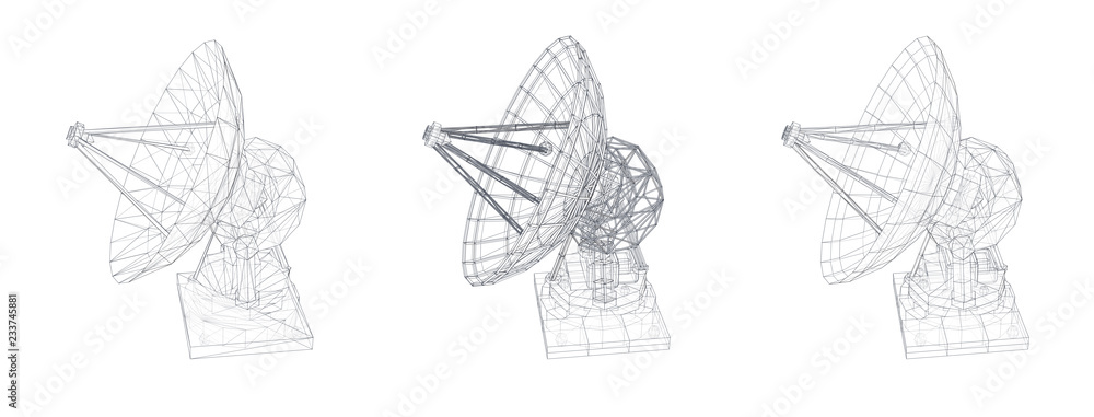 Wall mural vector set. radio antenna. astronomy and space research