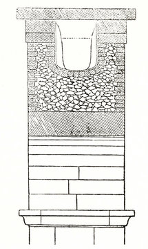 recommend clip art: Old cross section of Nimes aqueduct summit represented with a schematic black and white outline. By unidentified author published on Magasin Pittoresque Paris 1839