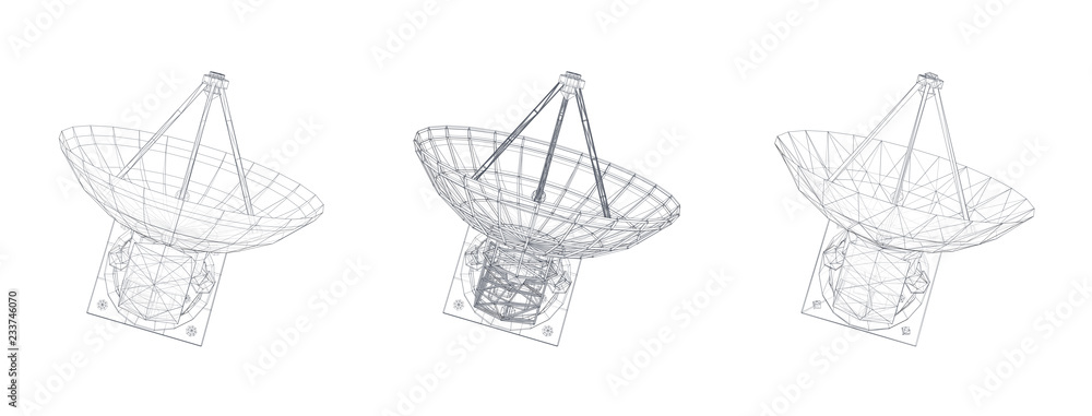 Wall mural vector set. radio antenna. astronomy and space research