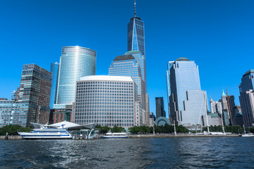 Skyscrapers in Lower Manhattan view from the Hudson River, New York City