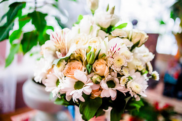 Beautiful bouquet of white and pink roses