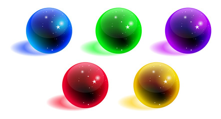 Vector crystal sphere colorful set with shadow isolated on white background - vivid color theme