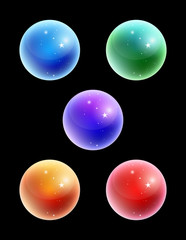 Vector crystal sphere colorful set isolated on black background - pastel color theme