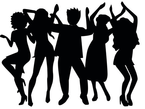 Dancing people silhouettes on white background. Vector illustration.