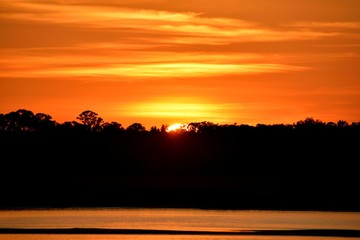Vibrant orange sky sunset over the river St. Augustine, Florida
