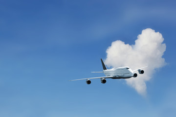 airplane and  heart cloud on sky