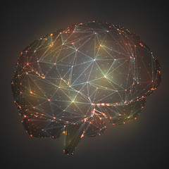 three-dimensional vector cyber brain. neural network mega-data processing, template interface design on background.