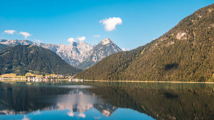 Beautiful alpine view with reflections at the Achensee - Maurach - Tyrol - Au