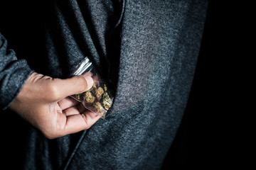 young man with a bag of marihuana buds