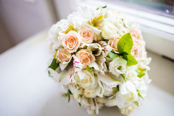 Beautiful bouquet of white and pink roses