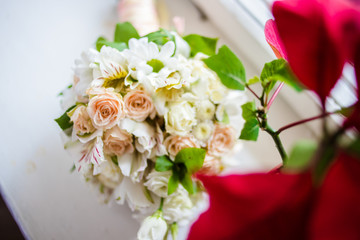 Beautiful bouquet of white and pink roses