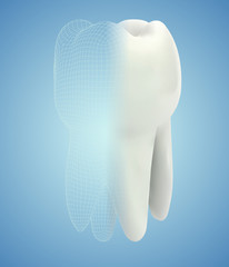 vector 3d tooth for dental medicine. on a blue background