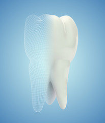 vector 3d tooth for dental medicine. on a blue background