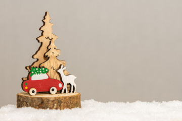 Various christmas decoration with fake snow