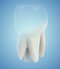 vector 3d tooth for dental medicine. on a blue background