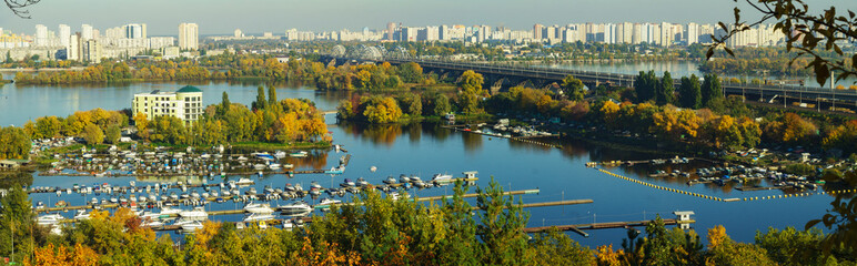 Fototapeta na wymiar New residential areas on the left bank of the Dnipro river, Kiev, Ukraine