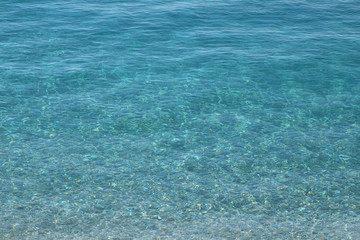 Turquoise water texture of the Ionian Sea In Greece