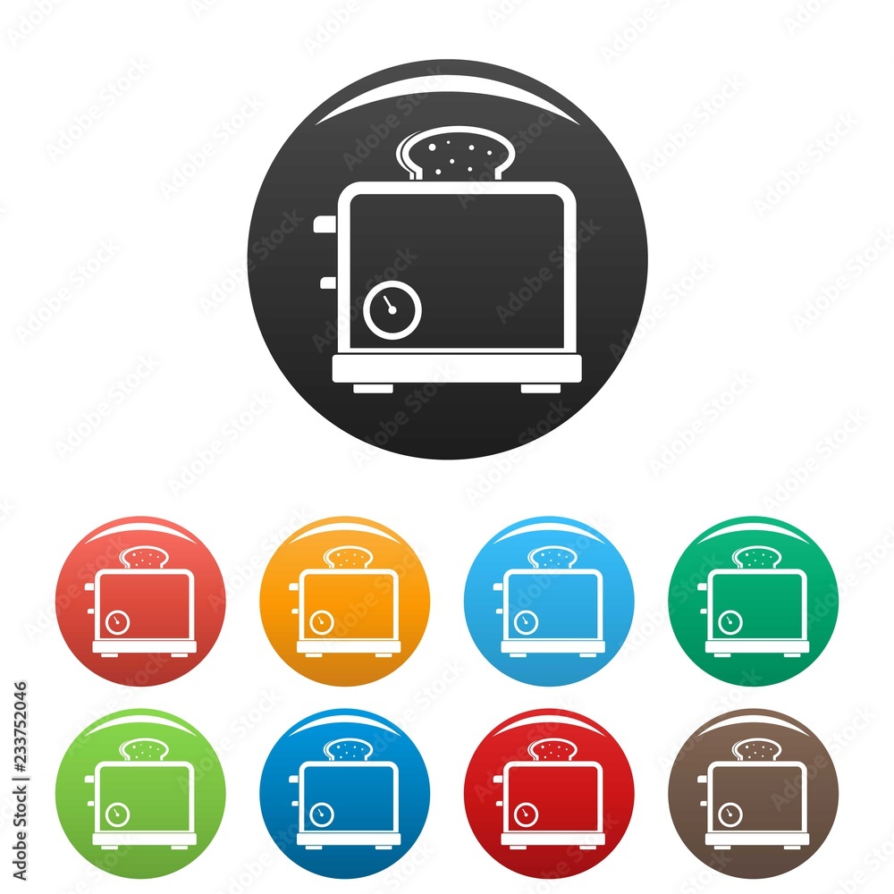 Poster timer toaster icons set 9 color vector isolated on white for any design