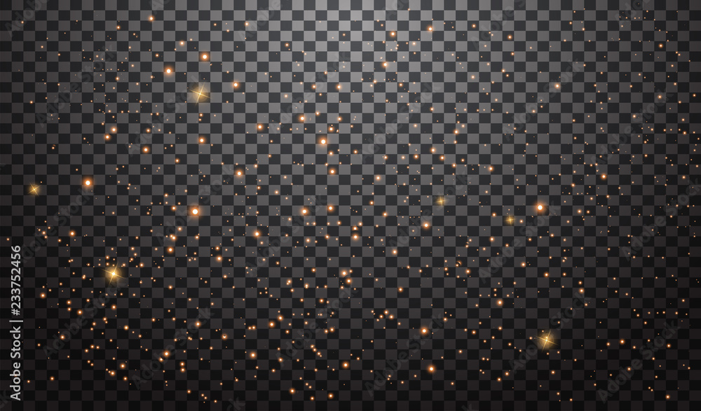 Poster glitter particles effect. gold glittering space star dust trail sparkling particles. shining motion 