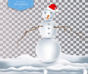 Christmas snowmen isolated on a white background. Snow background. Vector illustration