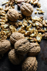 Walnuts kernels on old metal table