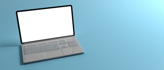 Laptop with blank screen isolated on blue background. 3d illustration