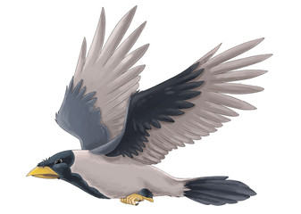 Naklejka premium Cartoon bird - crow flying on white background - illustration for children