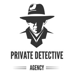 Private detective logo of vector man in hat for investigation service agency