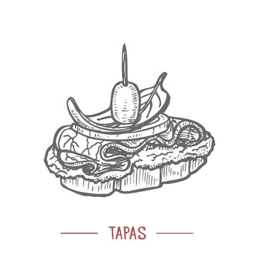 Tapas Illustration in Hand Drawn Graphic Style