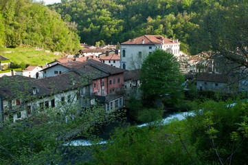 Fototapeta na wymiar The ancient village of Polcenigo, one of the most beautiful villages in Italy in the Province of Pordenone. Italy