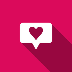 Like and heart icon isolated with long shadow. Counter Notification Icon. Follower Insta. Flat design. Vector Illustration