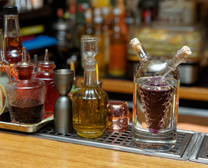 Various bitters and infusions used in bartending