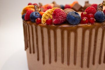 cake with berries white background