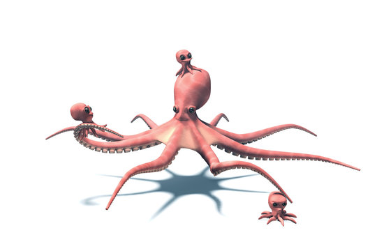 Maman pieuvre avec 3 b&eacute;b&eacute;s